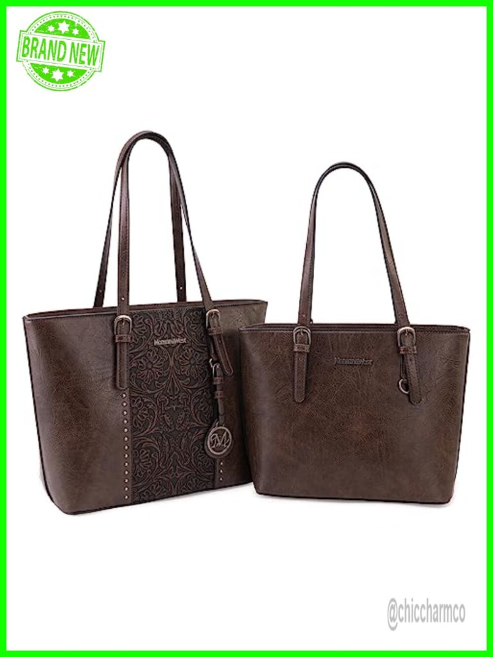 Embossed Vegan Leather Tote Bag Set 2 Piece Shoulder Handbags Fits 15" Laptop